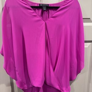 INC International Concepts cold shoulder Fuchsia faux wrap high/low blouse